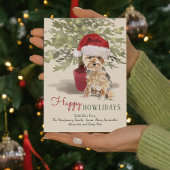Happy Howlidays Waterverf Yorkshire Terrier Feestdagenkaart