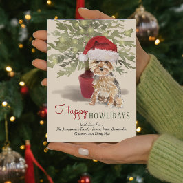 Happy Howlidays Waterverf Yorkshire Terrier Feestdagenkaart