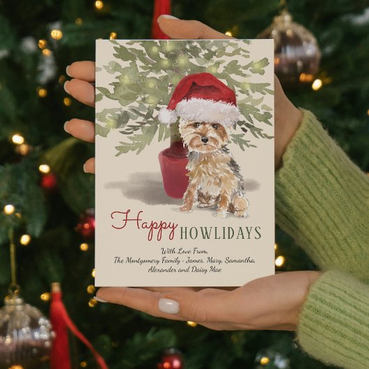 Happy Howlidays Waterverf Yorkshire Terrier Feestdagenkaart