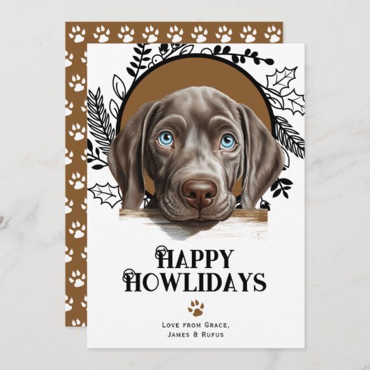 Happy Howlidays Weimaraner Dog Kerstmis Feestdagenkaart (Voorkant / Achterkant)