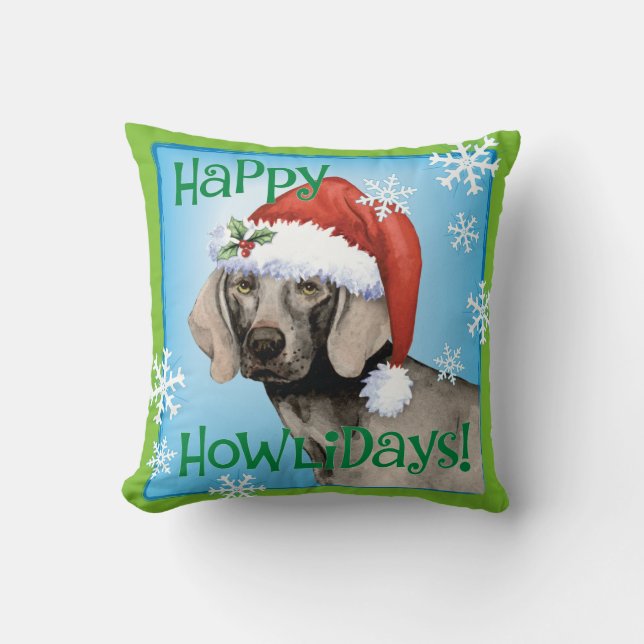 Happy Howlidays Weimaraner Kussen (Voorkant)