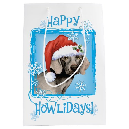 Happy Howlidays Weimaraner Medium Cadeauzakje (Voorkant)