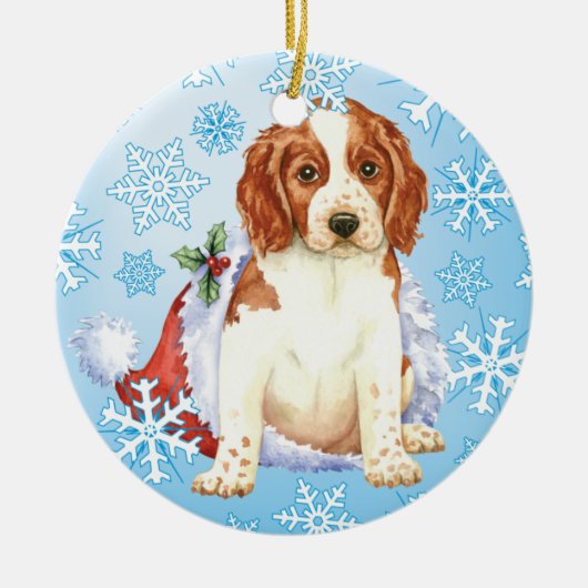 Happy Howlidays Welshie Keramisch Ornament (Voorkant)