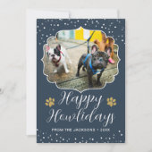 Happy Howlidays White Script Pet Dog Photo Feestdagenkaart (Voorkant)