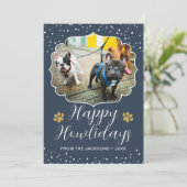 Happy Howlidays White Script Pet Dog Photo Feestdagenkaart (Staand voorkant)
