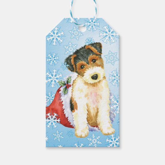 Happy Howlidays Wire Fox Terrier Cadeaulabel (Voorkant)