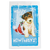 Happy Howlidays Wire Fox Terrier Medium Cadeauzakje (Voorkant)