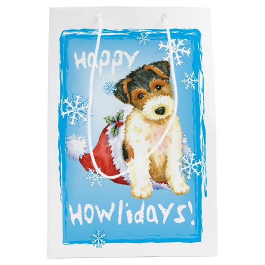 Happy Howlidays Wire Fox Terrier Medium Cadeauzakje (Voorkant)