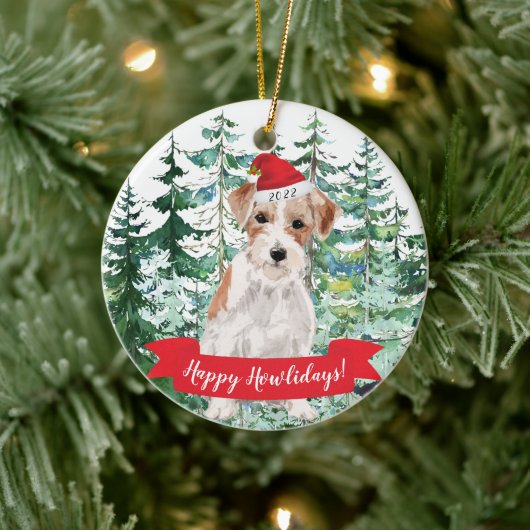 Happy Howlidays Wire Haire Jack Russell Kerstmis Keramisch Ornament (Boom)