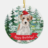 Happy Howlidays Wire Haire Jack Russell Kerstmis Keramisch Ornament (Voorkant)