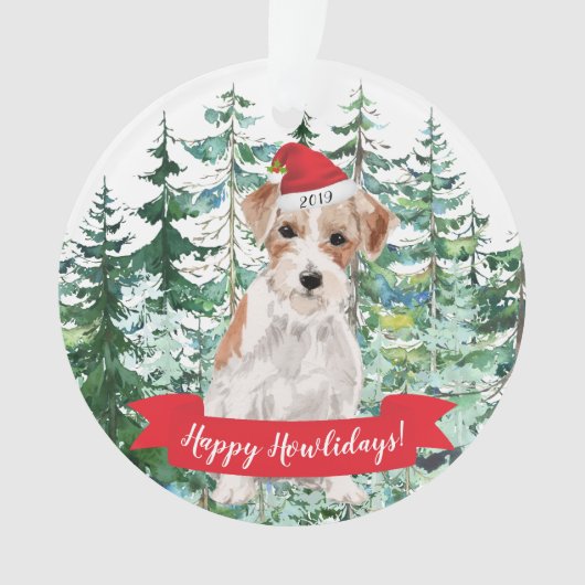 Happy Howlidays Wire Haire Jack Russell Kerstmis Ornament (voorkant)