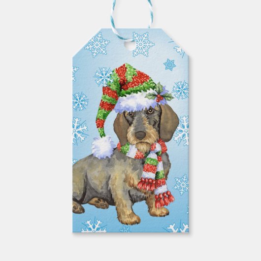 Happy Howlidays Wirehaire Dachshund Cadeaulabel (Voorkant)