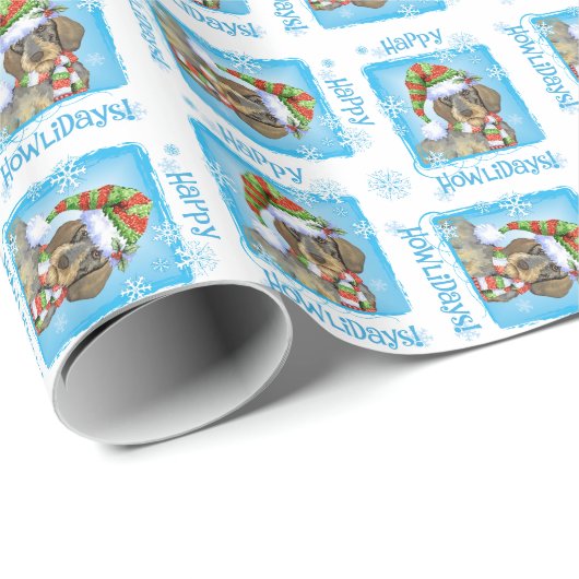 Happy Howlidays Wirehaire Dachshund Cadeaupapier (Rol Hoek)
