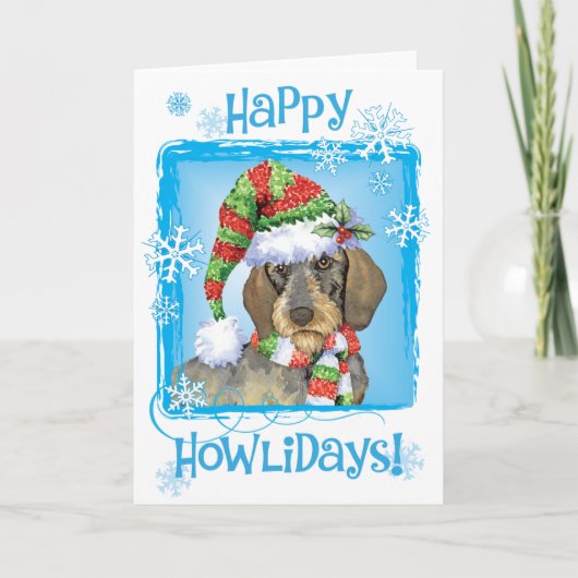Happy Howlidays Wirehaire Dachshund Feestdagen Kaart (Voorkant)