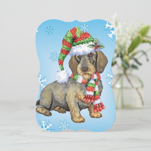 Happy Howlidays Wirehaire Dachshund Feestdagenkaart (Staand voorkant)