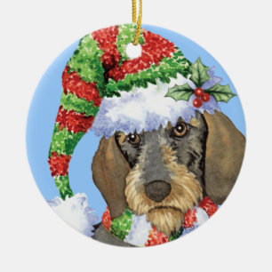 Happy Howlidays Wirehaire Dachshund Keramisch Ornament