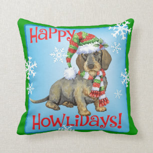 Happy Howlidays Wirehaire Dachshund Kussen