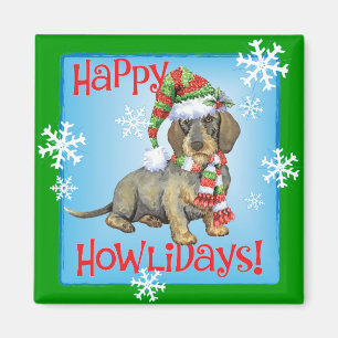 Happy Howlidays Wirehaire Dachshund Magneet