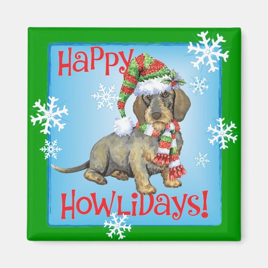 Happy Howlidays Wirehaire Dachshund Magneet (Voorkant)