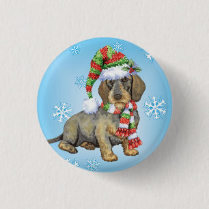 Happy Howlidays Wirehaire Dachshund Ronde Button 3,2 Cm
