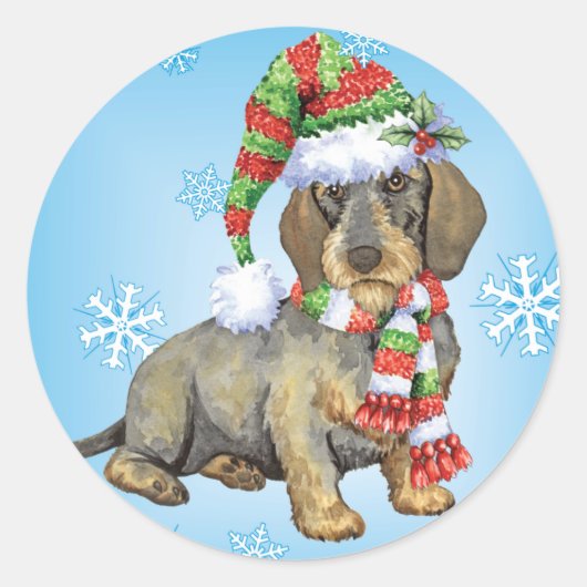 Happy Howlidays Wirehaire Dachshund Ronde Sticker (Voorkant)