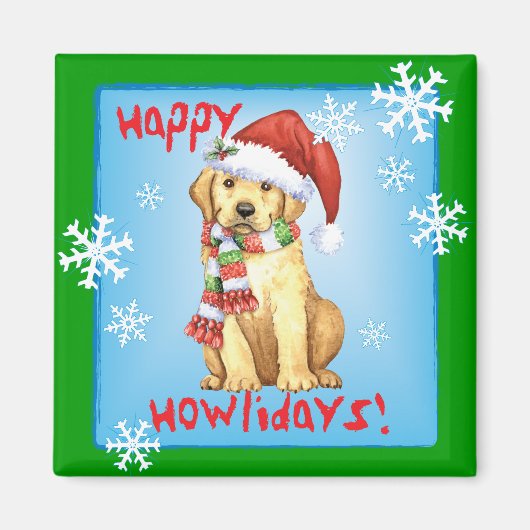 Happy Howlidays Yellow Lab Magneet (Voorkant)