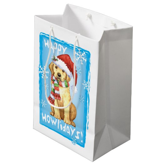 Happy Howlidays Yellow Lab Medium Cadeauzakje (Achterkant Gekanteld)