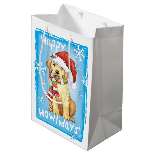 Happy Howlidays Yellow Lab Medium Cadeauzakje (Voorkant Gekanteld)