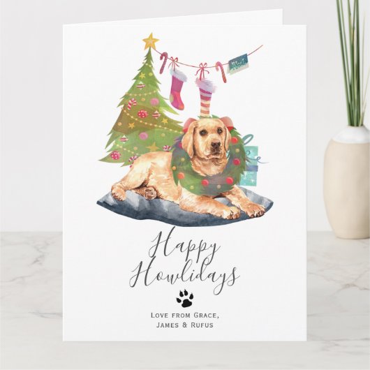 Happy Howlidays Yellow Labrador Dog Kerstmis Kaart (Voorkant)