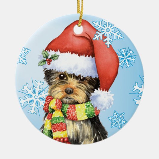 Happy Howlidays Yorkie Keramisch Ornament (Voorkant)