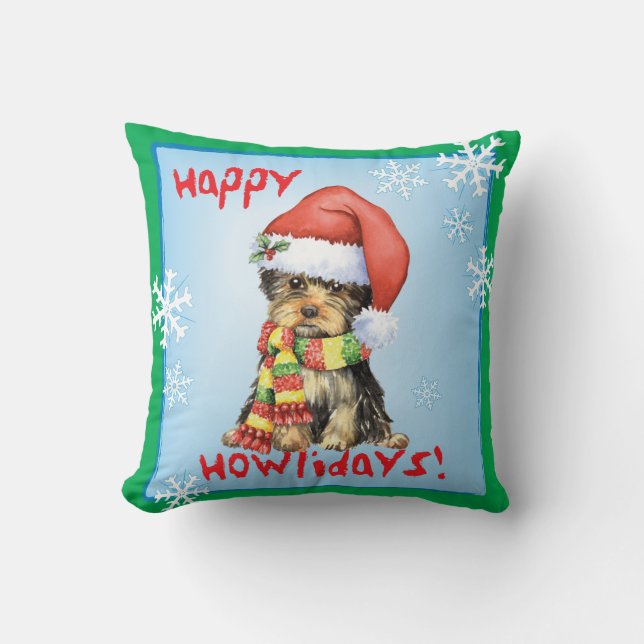 Happy Howlidays Yorkie Kussen (Voorkant)