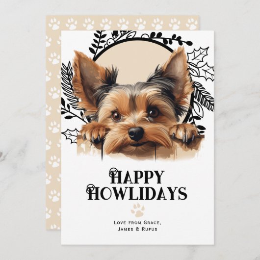Happy Howlidays Yorkshire Terrier Dog Kerstmis Feestdagenkaart (Voorkant / Achterkant)