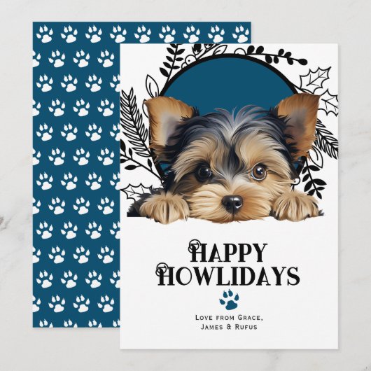 Happy Howlidays Yorkshire Terrier Dog Kerstmis Feestdagenkaart (Voorkant / Achterkant)