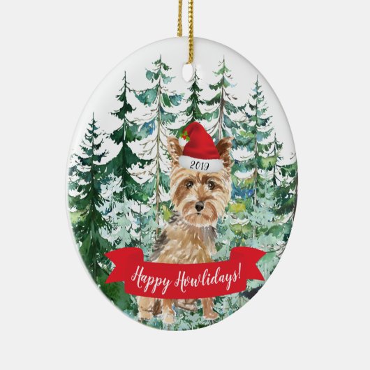 Happy Howlidays Yorkshire Terrier Dog Kerstmis Keramisch Ornament (Rechts)