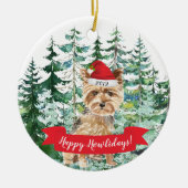 Happy Howlidays Yorkshire Terrier Dog Kerstmis Keramisch Ornament (Voorkant)