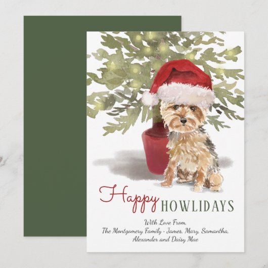 Happy Howlidays Yorkshire Terrier Waterverf Feestdagenkaart (Voorkant / Achterkant)