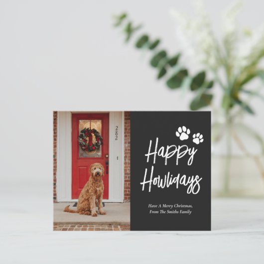 Happy Howlidays Zwart Kalligrafie Huisdier Foto Feestdagenkaart (Staand voorkant)