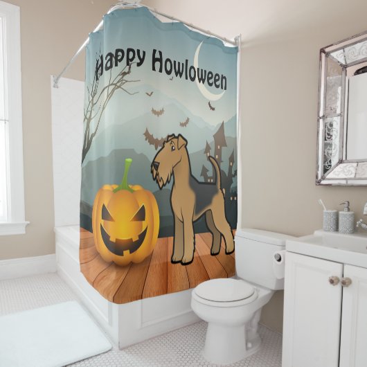 Happy Howloween Airedale Terrier Douchegordijn (In situ)