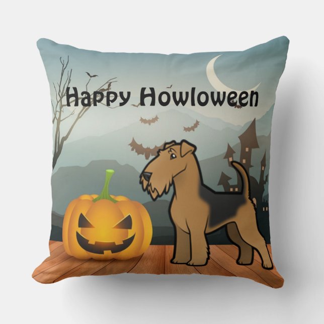 Happy Howloween Airedale Terrier Kussen (Voorkant)
