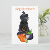 Happy HOWLoween Cute Black Labrador Puppy Dog Feestdagenkaart (Staand voorkant)