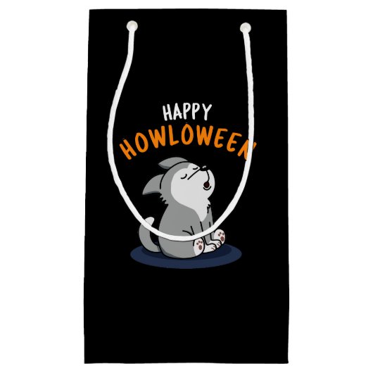 Happy Howloween Funny Dog Pun Dark BG Klein Cadeauzakje (Voorkant)