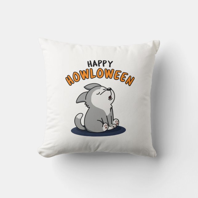 Happy Howloween Grappige Hond Pun Kussen (Voorkant)