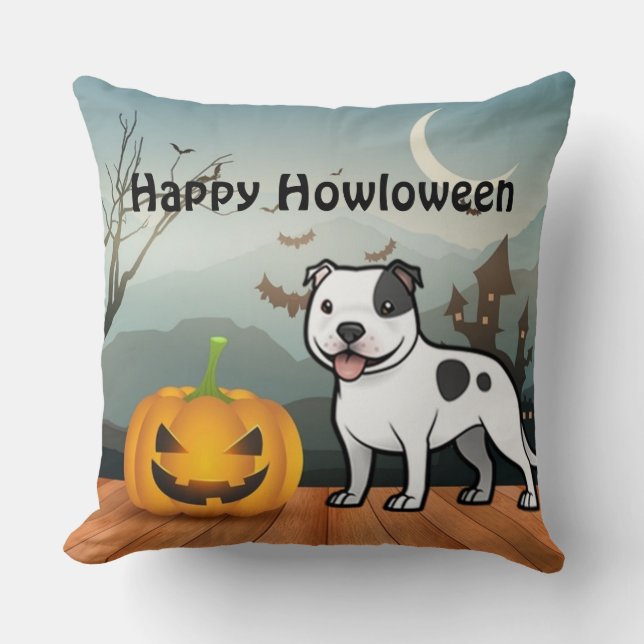 Happy Howloween Staffordshire Bull Terrier Kussen (Voorkant)