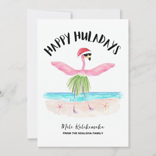 Happy Huladays Flamingo Beach Kerstmis Feestdagenkaart (Voorkant)
