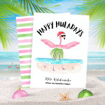 Happy Huladays Flamingo Beach Kerstmis Feestdagenkaart<br><div class="desc">Laat een golf van tropische vakantiedrang los met deze Happy Huladays Flamingo Beach Christmas Kaart! Deze eigenzinnige, op Hawaï geïnspireerde kaarten zijn voorzien van een flamingo in een Santa hat hula die op het strand danst en de perfecte mix van kerstvibes en vakantievibes belichaamt. Deze unieke kaart brengt een leuke...</div>