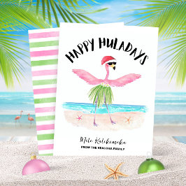 Happy Huladays Flamingo Beach Kerstmis Feestdagenkaart