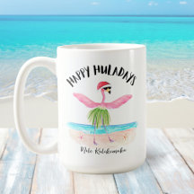 Happy Huladays Flamingo Santa Beach Kerstmis