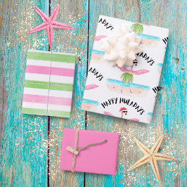 Happy Huladays Flamingo Tropical Beach Kerstmis Inpakpapier Vel