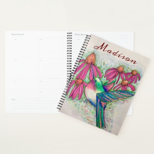 Happy Hummingbird Bright Pink Coneflowers Planner (Display)