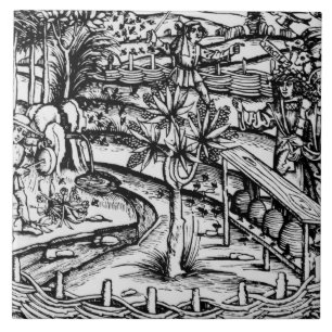 Happy husbandsmen die bijen kussen, illustratie va tegeltje